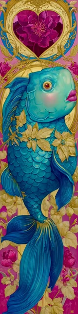 Free printable fish bookmark featuring round head fish with heart